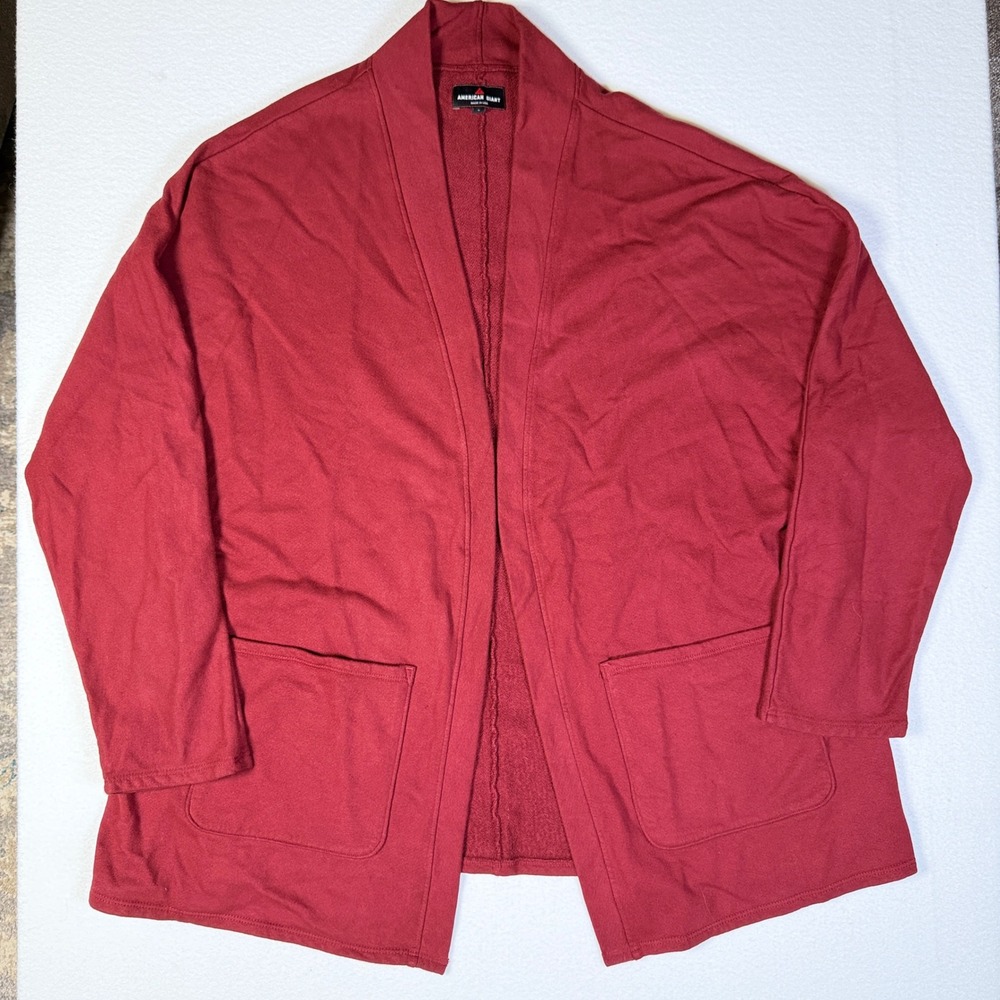 American Giant Womens Burgundy Red Cotton French Terry Open Front Cardigan L USA - Picture 3 of 6